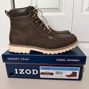 Izod Mens Boots Brown Lace Up Memory Foam Padded Collar Durable Upper Size 13